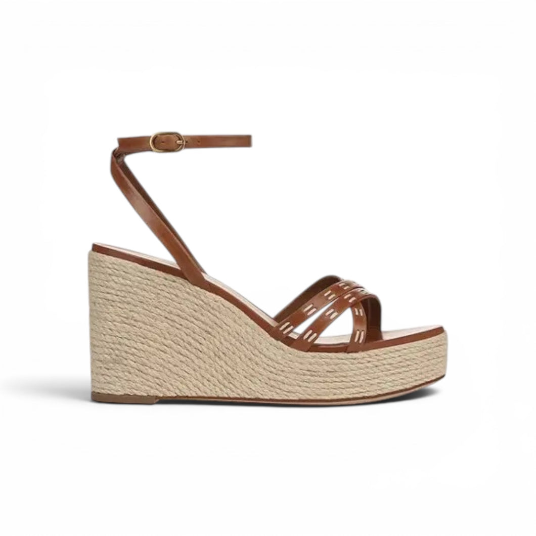 Veronica Beard Shoes, Brown Leather Espadrille Wedges (size 10)