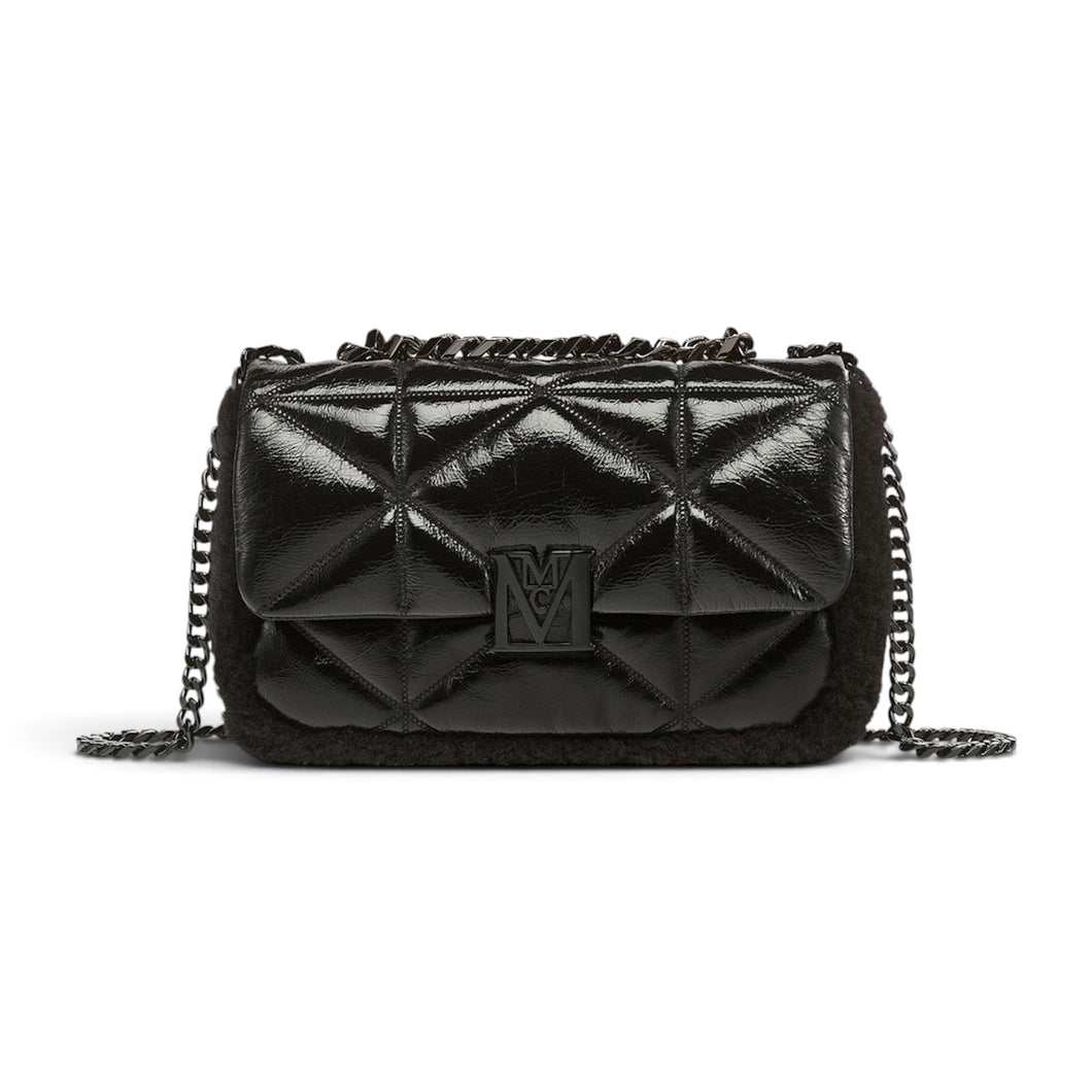MCM Bag, Black Leather & Shearling Travia Small Shoulder Bag