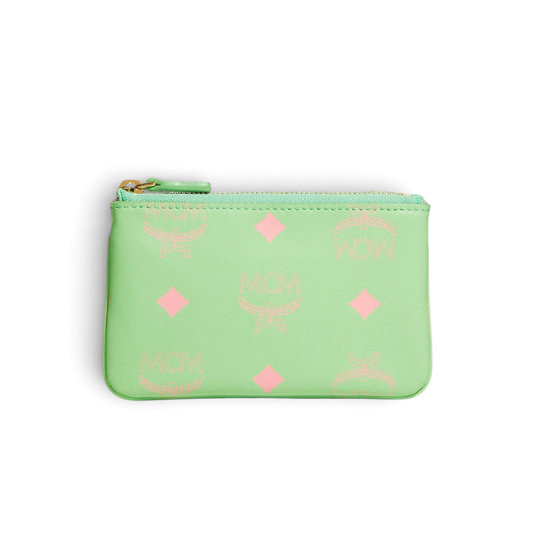 MCM Green Leather Zip Pouch Wallet