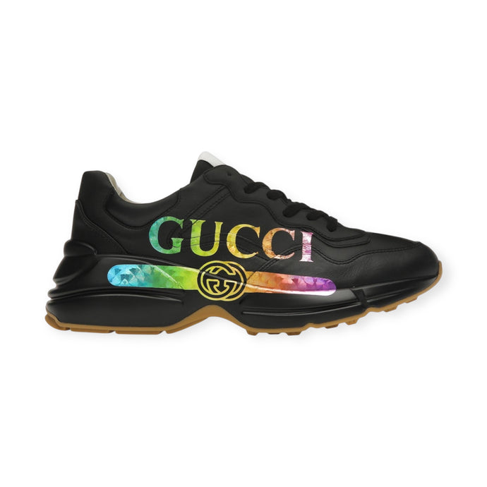 Gucci Shoes, Black Calfskin Iridescent Logo Rhyton Sneakers (size 36)