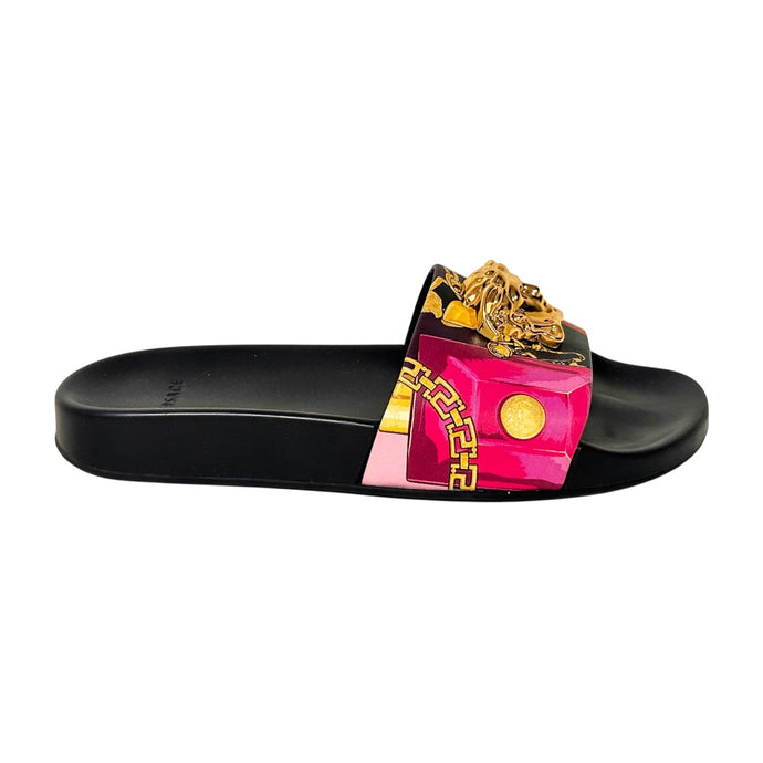 Versace Shoes, Pink & Gold Medusa Slides (size 36.5)
