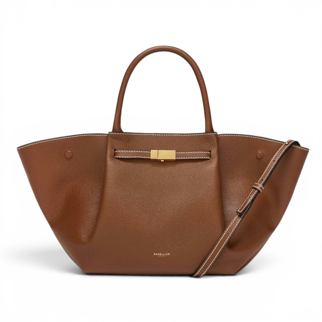 DeMellier Bag, Tan Midi New York Leather Tote Bag