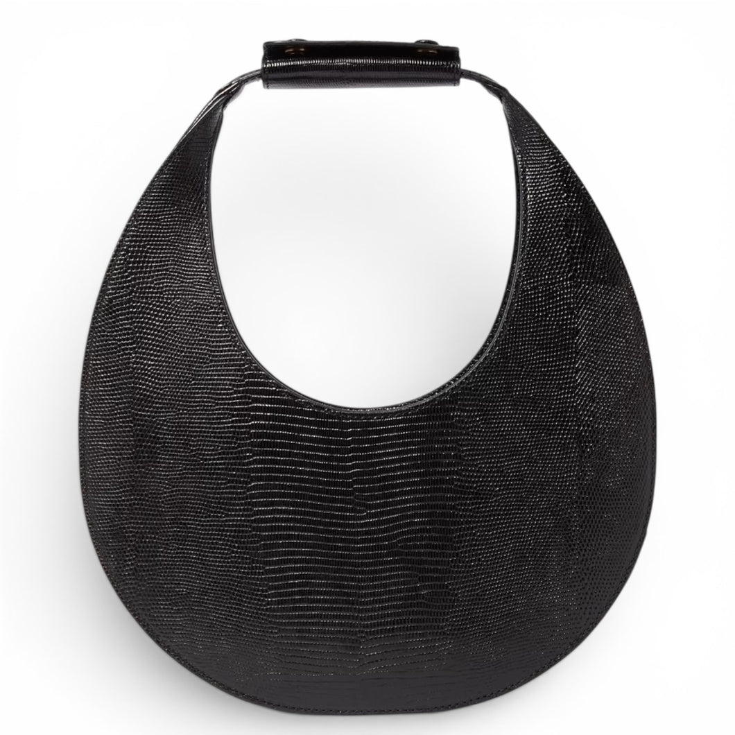 Staud Bag, Black Lizard Embossed Leather Large Moon Bag
