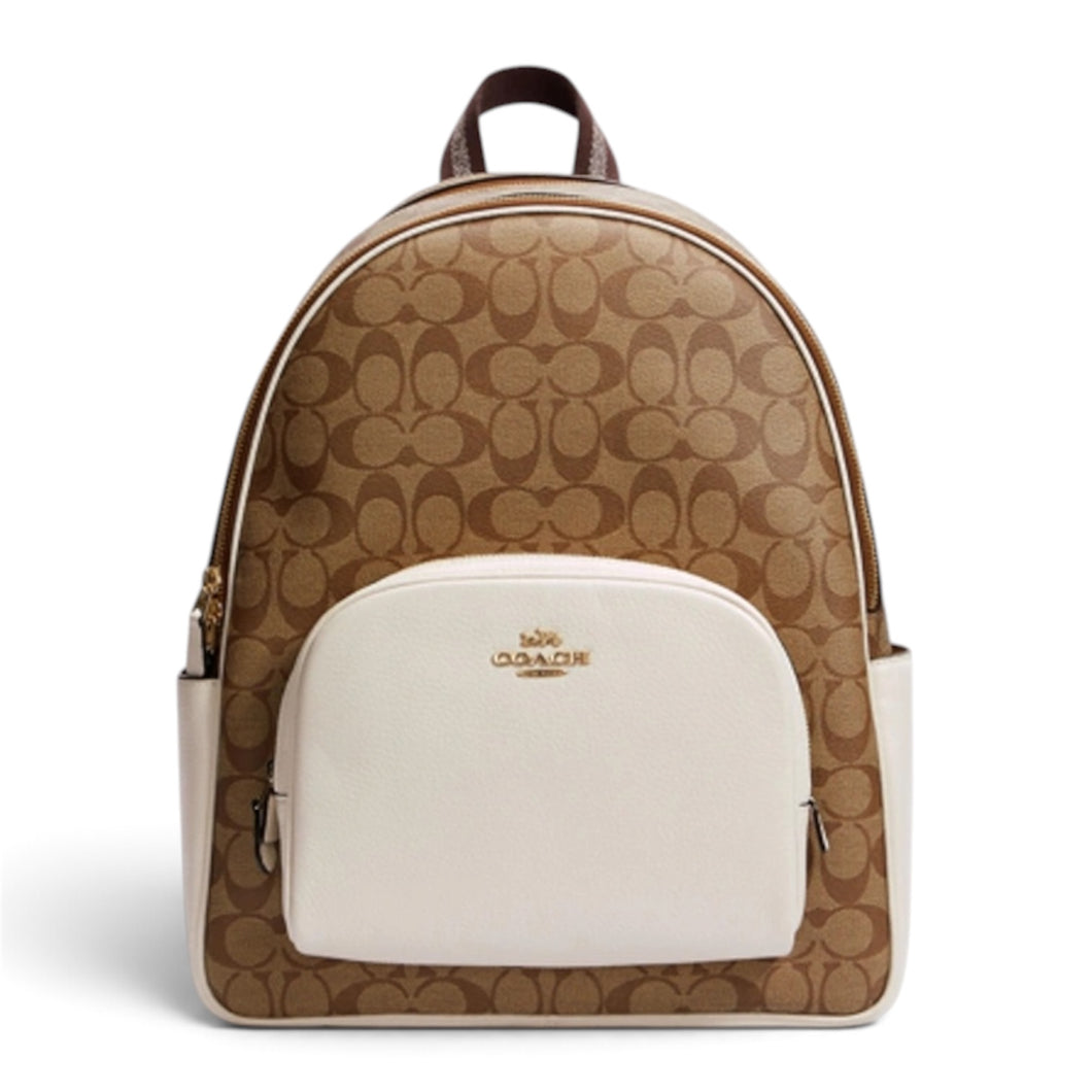 Coach Bag, Signature Canvas & White Leather Court Large Backpack
