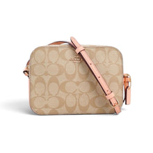 Coach Bag, Signature Canvas with Blush Pink Leather Mini Camera Crossbody