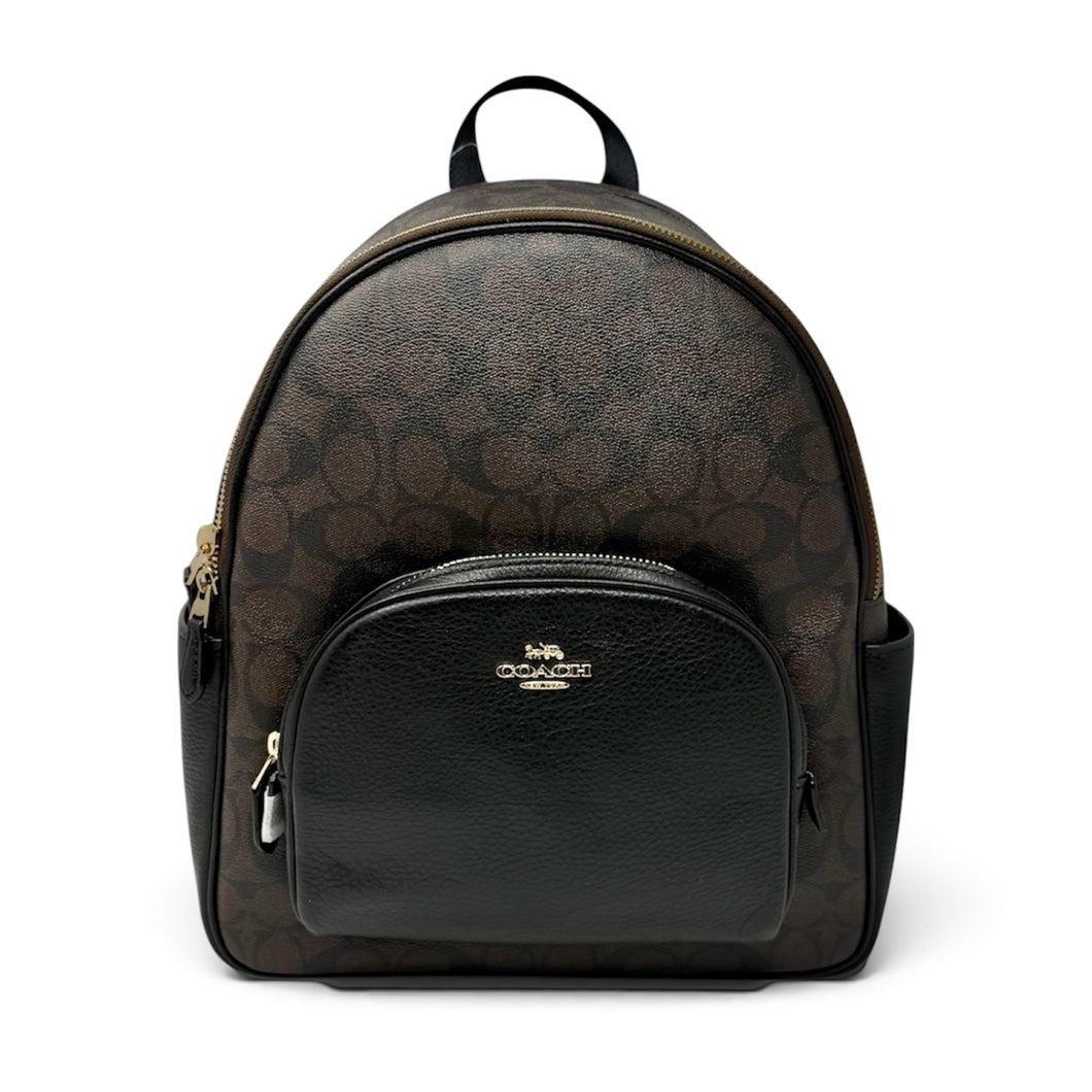 Coach Bag, Brown Signature Canvas & Black Leather Court Backpack