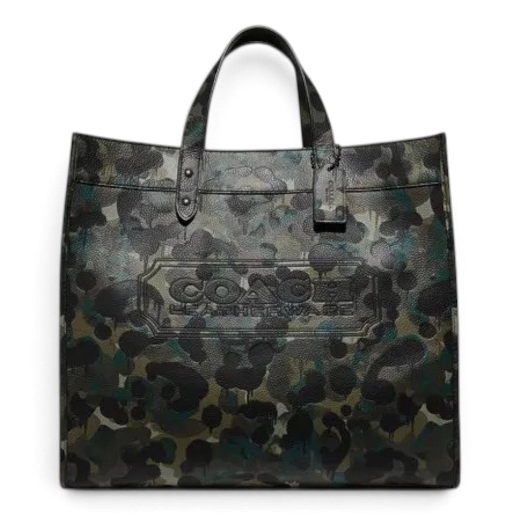 Coach Bag, Green Camouflage Leather Field Tote