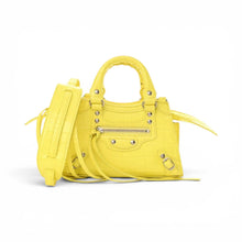 Balenciaga Bag, Neon Yellow Calfskin Crocodile Embossed Neo Classic Nano City Crossbody
