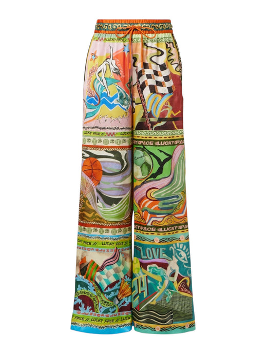 Alémais Lucky Pace Printed Silk-satin Wide-leg Pants