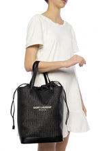 Saint Laurent Bag, Black Raffia & Leather Teddy Drawstring Tote Bag