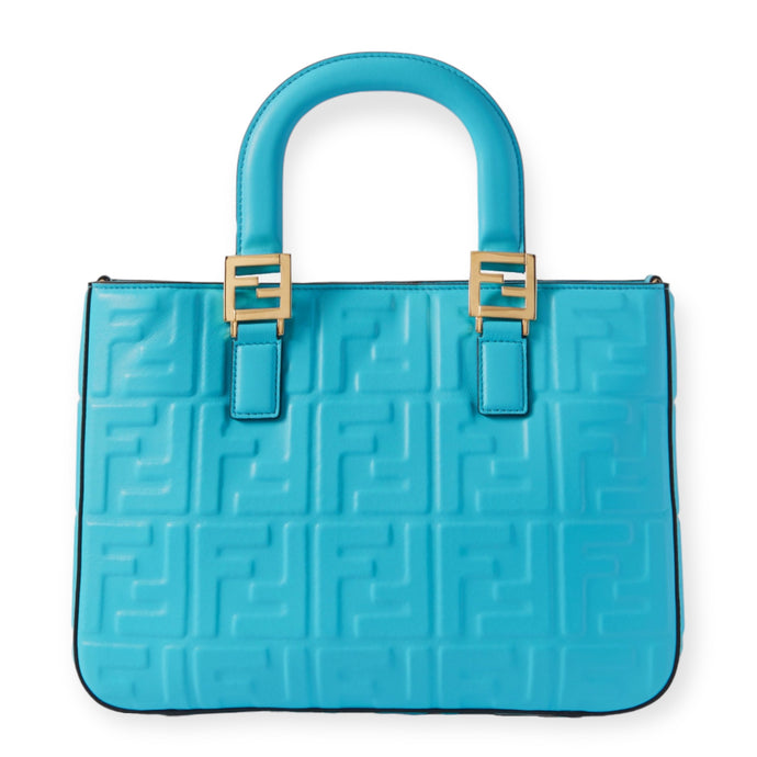 Fendi Bag, Aqua Leather FF Embossed Small Tote