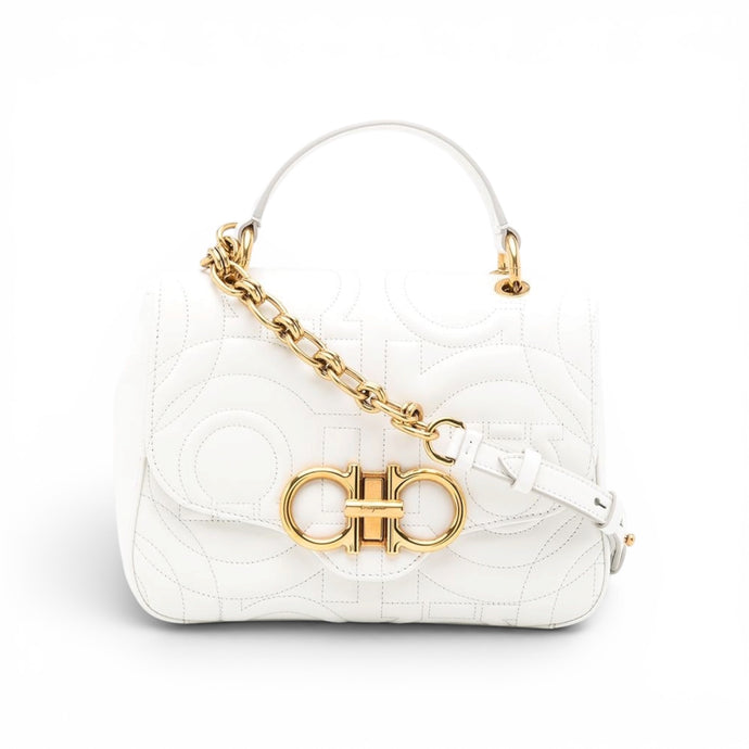 Ferragamo Bag, White Leather Gancini Quilted Bag