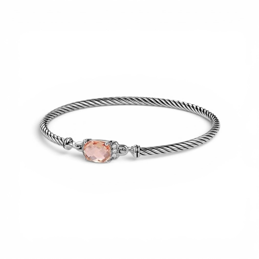David Yurman 3mm Sterling Silver Morganite & Diamond Petite Wheaton Bracelet