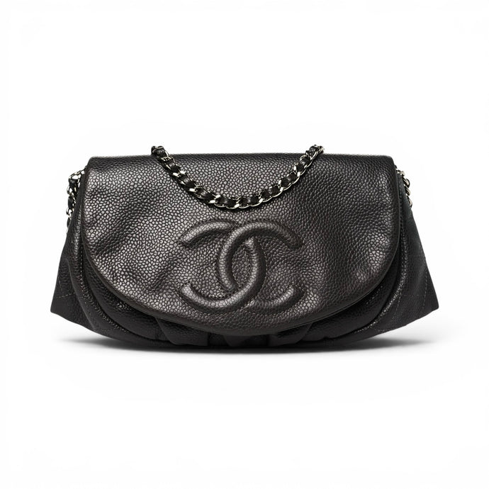Chanel Bag, 2013 Black Caviar Leather Half Moon Wallet On Chain