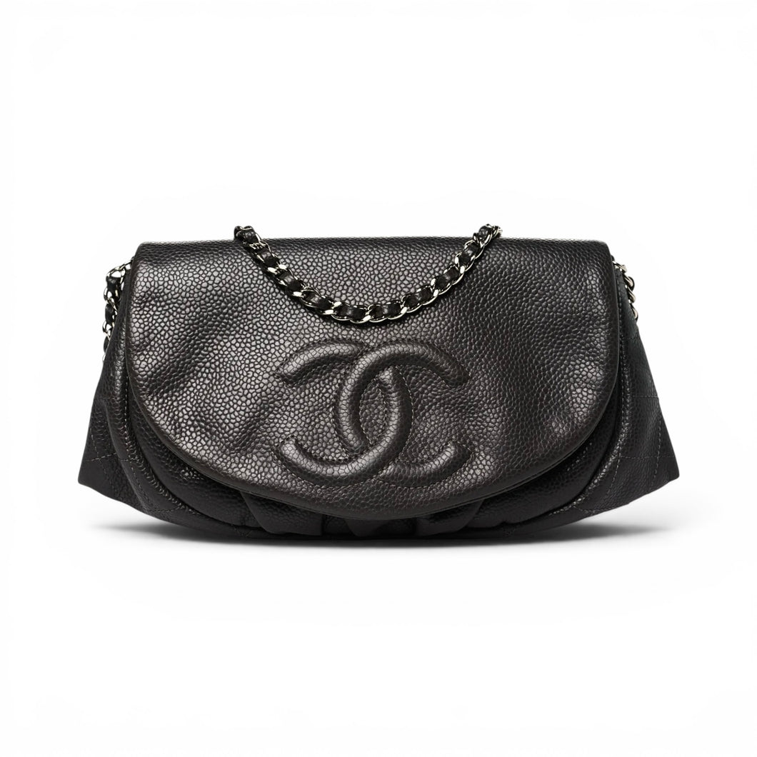 Chanel Bag, 2013 Black Caviar Leather Half Moon Wallet On Chain