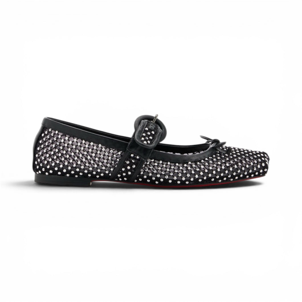 Christian Louboutin Shoes, Black Mamastrapitina Embellished Mesh Ballet Flats (size 39.5)