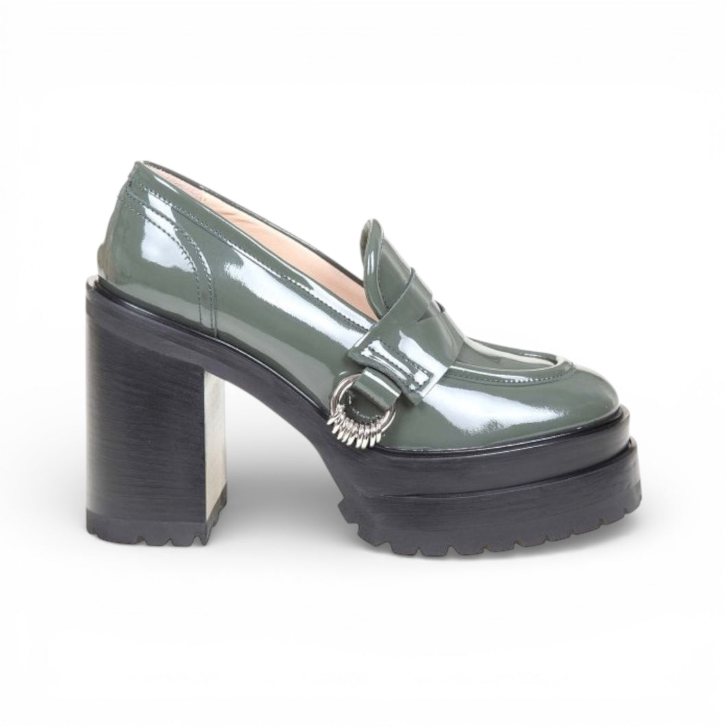 AGL Shoes, Green Patent Leather Heeled Loafers (size 38)