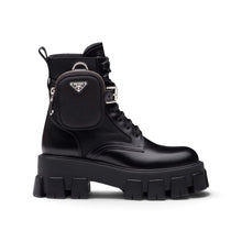 Prada Shoes, Black Monolith Leather and Re-Nylon Boots with Pouch (size 37)