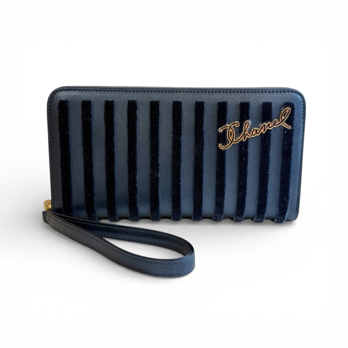 Chanel Bag, 2018 Navy Marinière Leather Wristlet Wallet