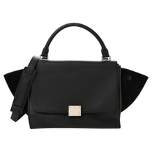 Celine Bag, Black Drummed Calfskin & Suede Trapeze Tote