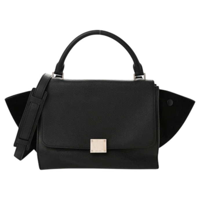 Celine Bag, Black Drummed Calfskin & Suede Trapeze Tote