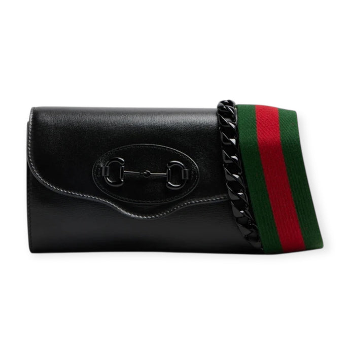 Gucci Bag, Black Azalea Calfskin Web Mini Horsebit Chain Bag