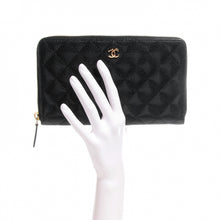 Chanel Black Caviar Quilted Large Zip Around Wallet