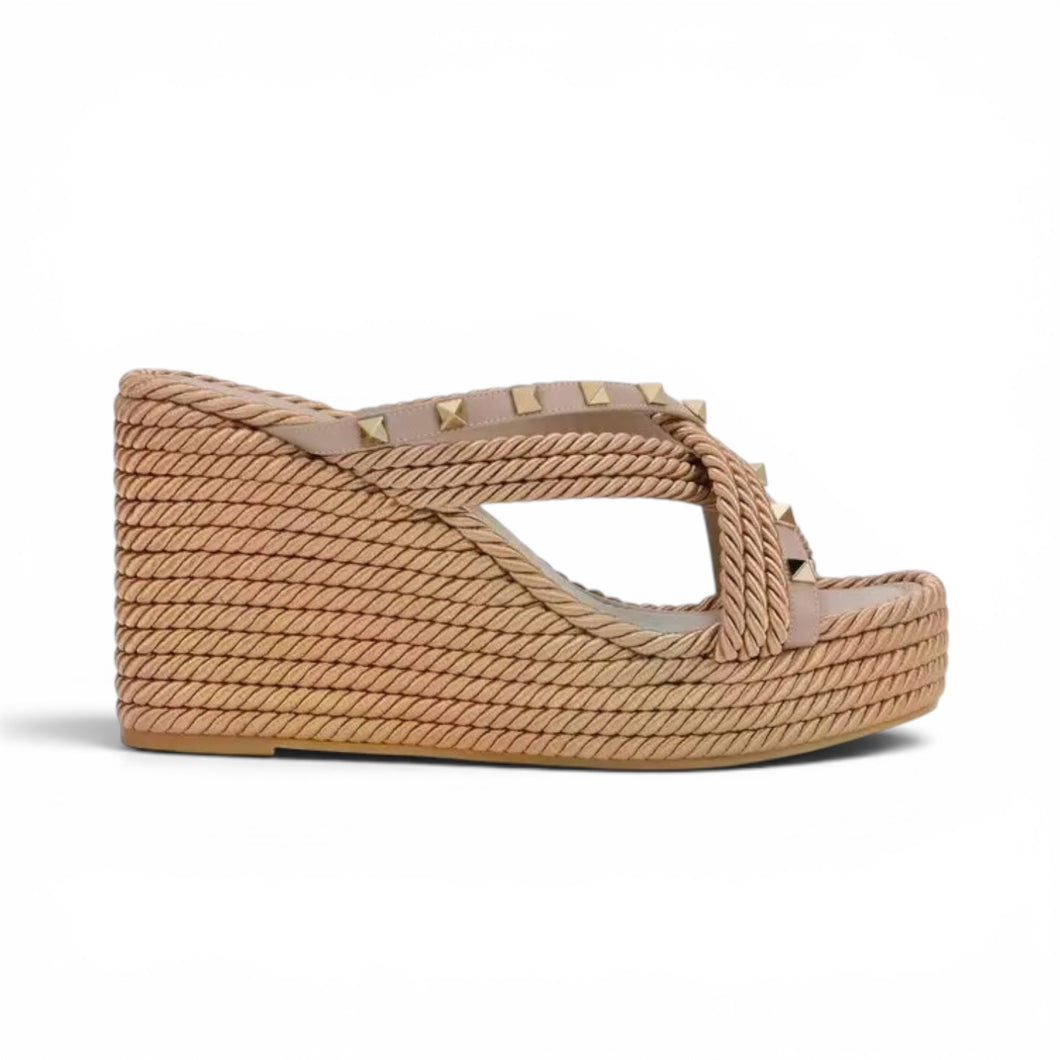 Valentino Shoes, Nude Leather & Rope Wedges (size 39)