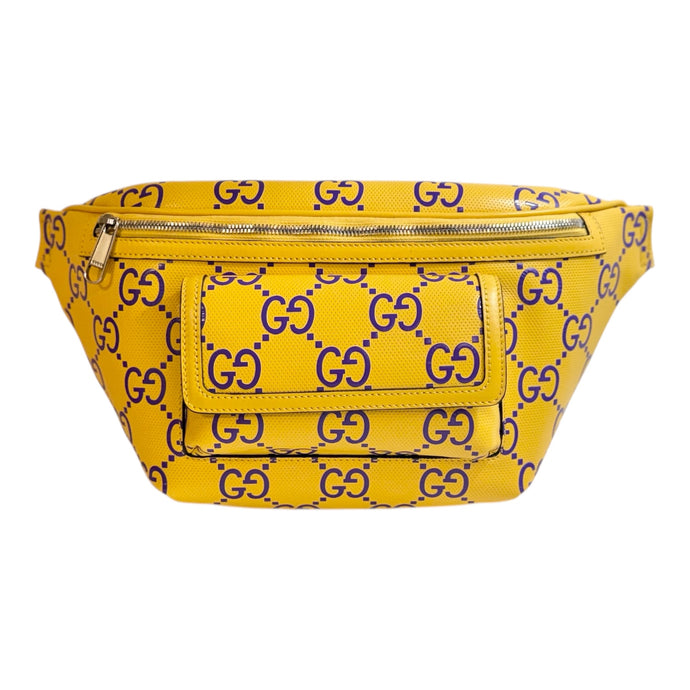 Gucci Bag, Yellow & Purple Monogram Leather Embossed Belt Bag