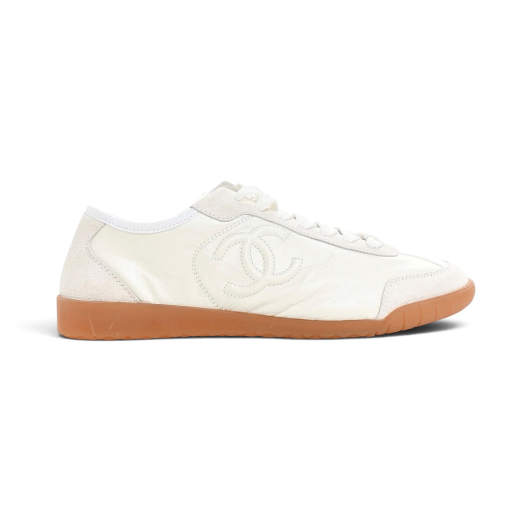 Chanel Shoes, White Calfskin & Suede CC Sneakers (size 36)