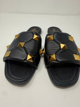 Valentino Shoes, Black Leather Roman Stud Flat Slides (size 40.5)
