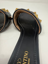 Valentino Shoes, Black Leather Roman Stud Flat Slides (size 40.5)