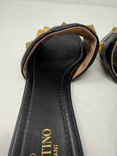 Valentino Shoes, Black Leather Roman Stud Flat Slides (size 40.5)