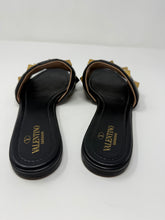 Valentino Shoes, Black Leather Roman Stud Flat Slides (size 40.5)