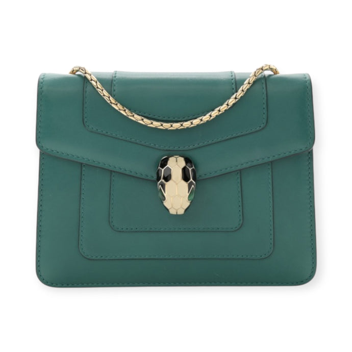 Bvlgari Bag, Emerald Green Calfskin Leather Serpenti Forever Crossbody