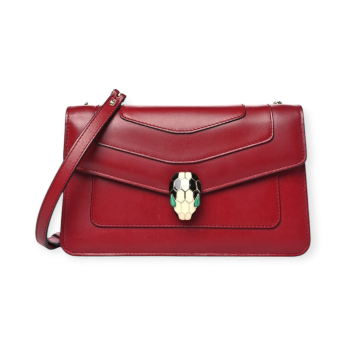 Bvlgari Bag, Ruby Red Calfskin Leather Serpenti Forever Crossbody