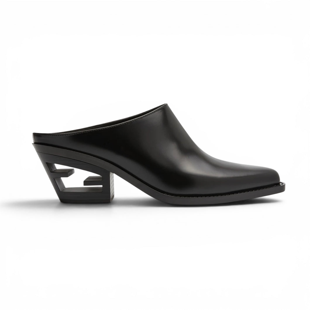 Fendi Shoes, Black Leather Cut Out Heel Mules (size 38.5)