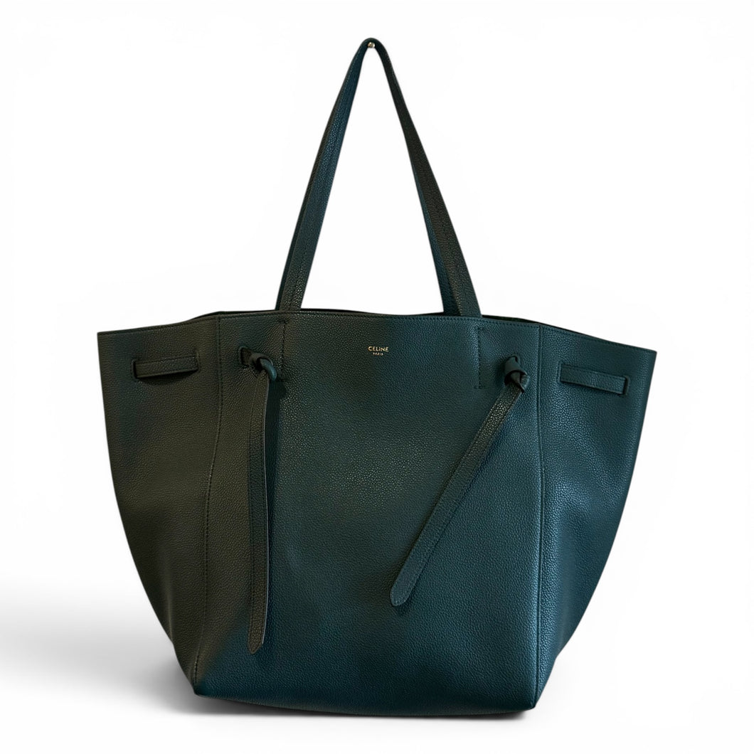 Celine Bag, Hunter Green Soft Grained Calfskin Small Belt Cabas Phantom Tote