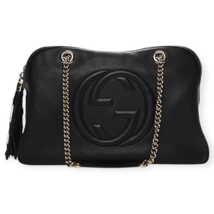 Gucci Bag, Black Pebbled Calfskin Medium Soho Bowler Tote