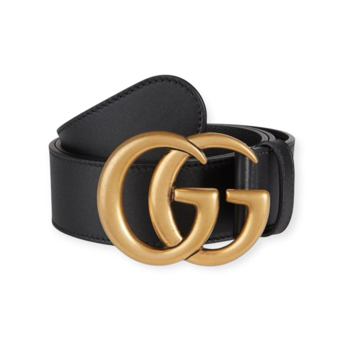 Gucci GG Gold Marmont Black Leather Belt (size 120)
