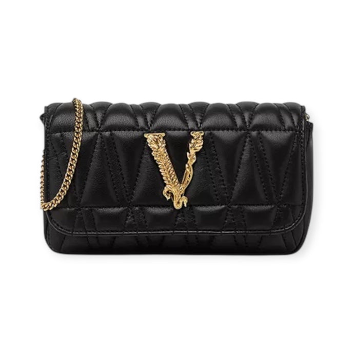 Versace Bag, Black Virtus Quilted Leather Mini Bag