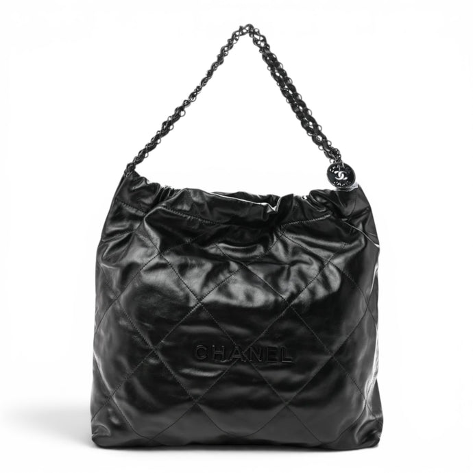 Chanel Bag, 2022 Black on Black Shiny Calfskin Quilted Chanel 22 Hobo Bag