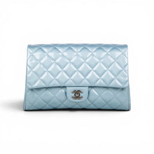 Chanel Bag, 2013 Light Blue Patent Leather Quilted Clutch with Chain
