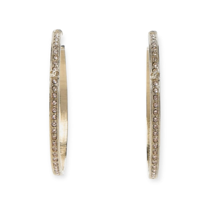 Chanel Gold & Pale Pink Crystal CC Hoop Earrings
