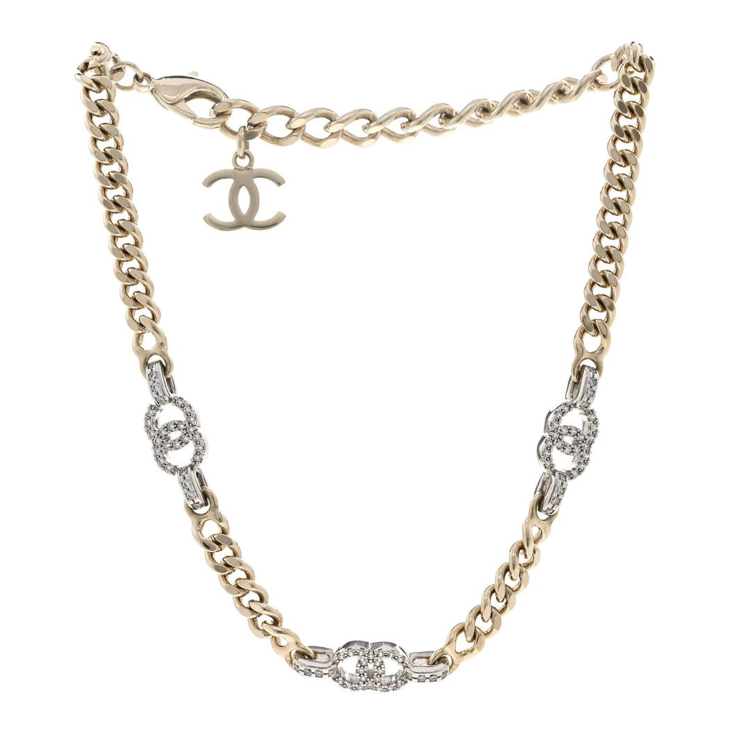 Chanel 2022 Crystal CC Chain Links Choker Necklace