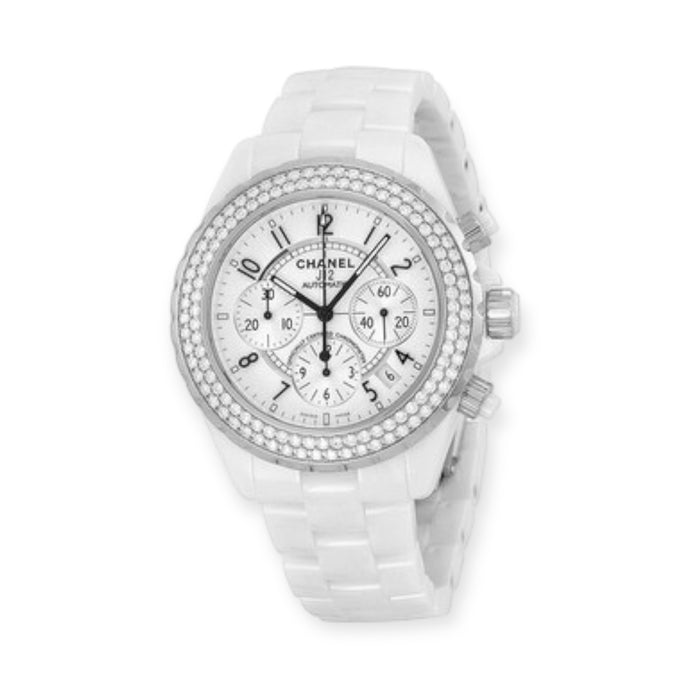 Chanel J12 Chronograph Automatic White Ceramic & Stainless Steel with Diamond Bezel Watch