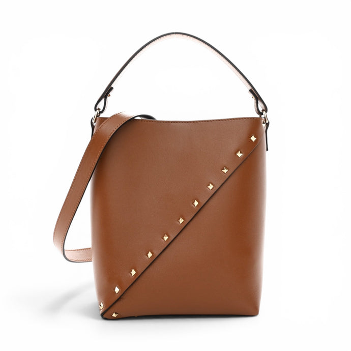 Valentino Bag, Tan Calfskin Rockstud Wispy Bucket Bag