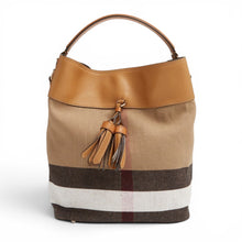 Burberry Bag, Brown Check Canvas Ashby Tassel Bucket Bag