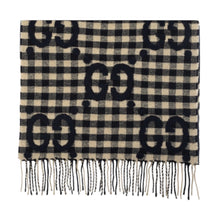 Gucci Beige & Navy GG Jacquard Wool Scarf