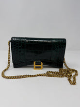 Balenciaga Green Hourglass Croc-Effect Leather Wallet on Chain